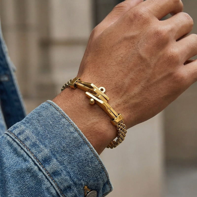 Kemstone Titanium Steel Cuban Link Bracelet for Men Curved Plate Mesh Chain KB213327-KFC