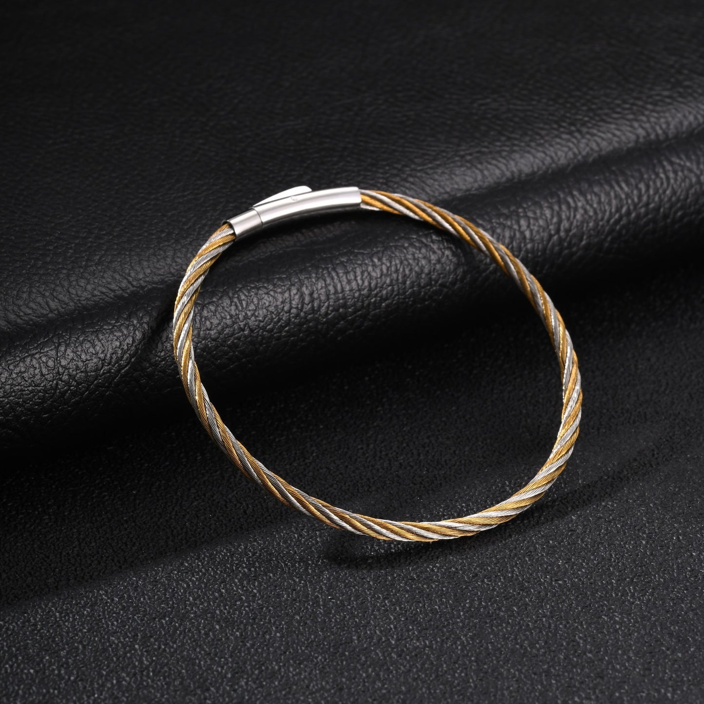 Kemston Twisted Rope Bracelet for Men Stainless Steel Cable Texture B-773