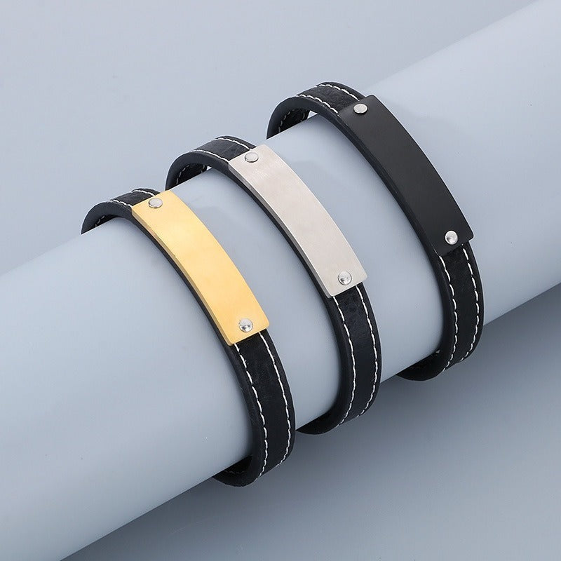 Kemstone Curved Bar Faux Leather Bracelet for Men KB186186-JZ