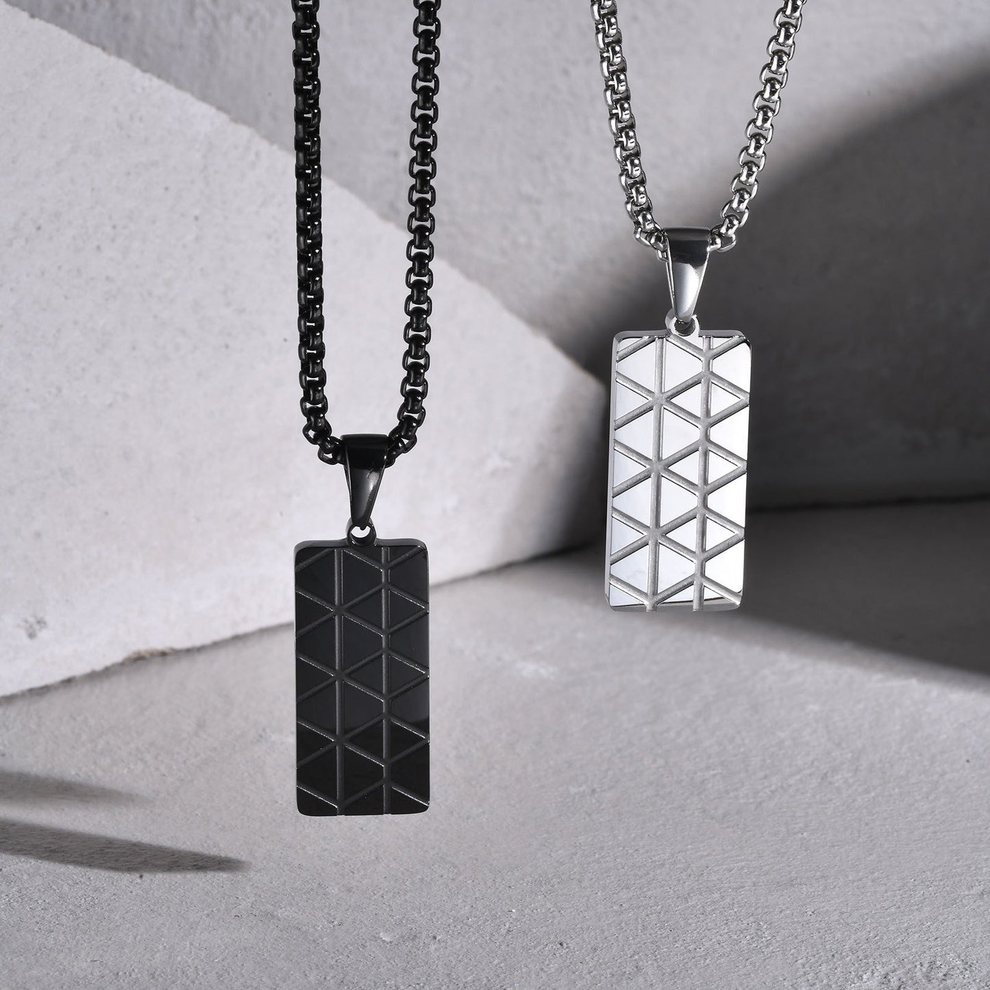 Kemstone Stainless Steel Rectangular Pendant Necklace for Men PN-2077
