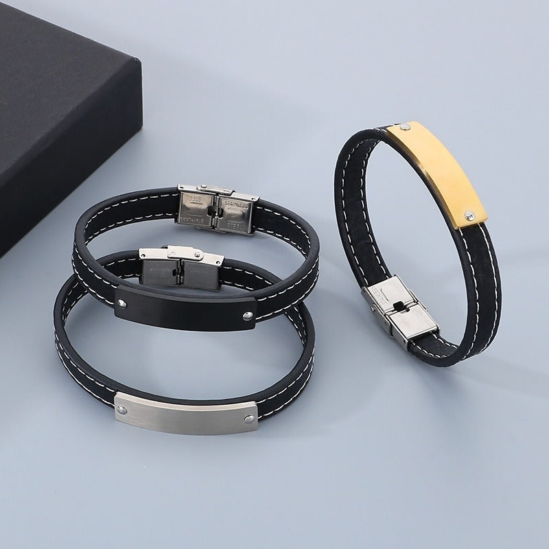 Kemstone Curved Bar Faux Leather Bracelet for Men KB186186-JZ