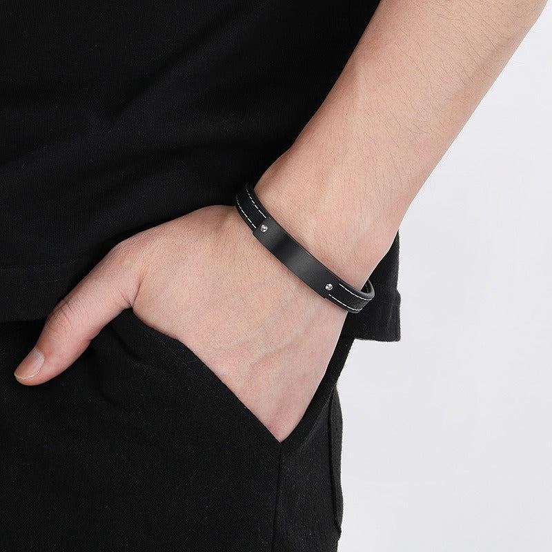 Kemstone Curved Bar Faux Leather Bracelet for Men KB186186-JZ