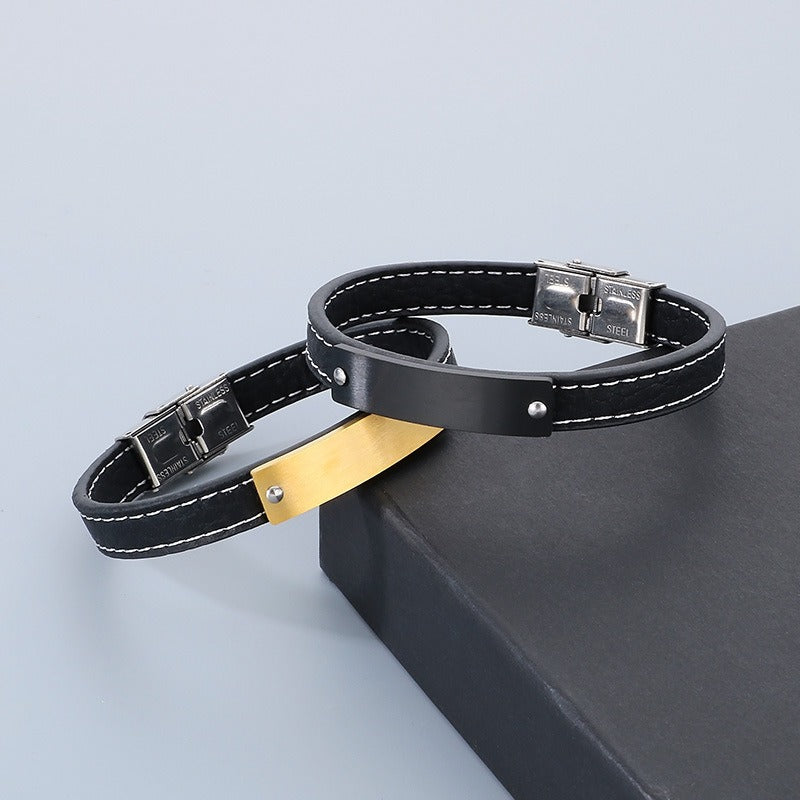 Kemstone Curved Bar Faux Leather Bracelet for Men KB186186-JZ