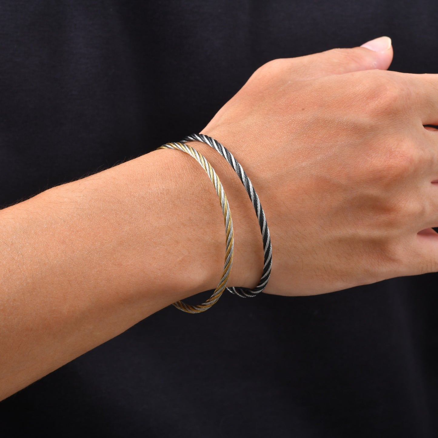 Kemston Twisted Rope Bracelet for Men Stainless Steel Cable Texture B-773