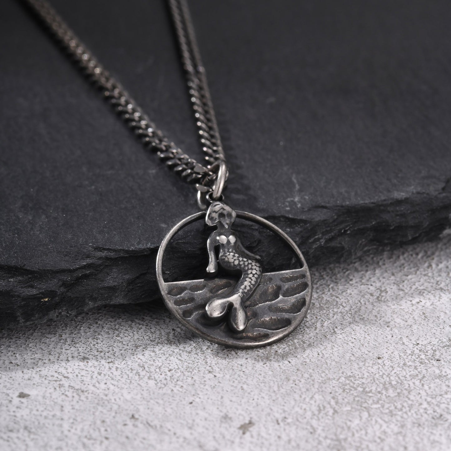 Kemston Nautical Mermaid Pendant Necklace for Men Stainless Steel Vintage Marine Design PN-2378