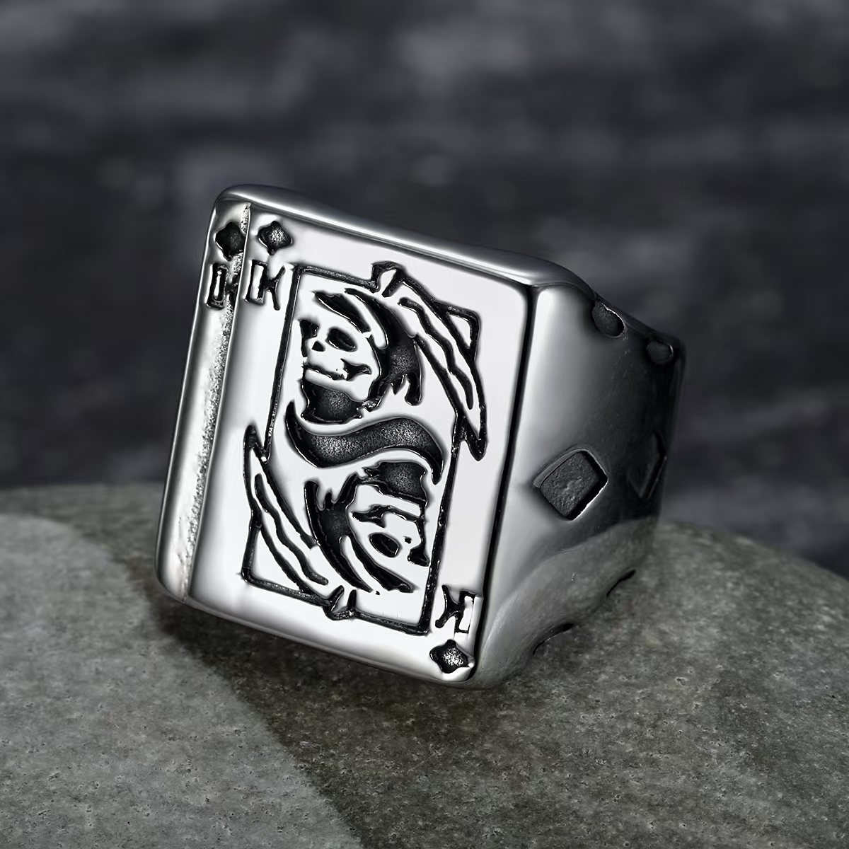 Kemstone Poker Signet Ring for Men Stainless Steel Gothic Figure Vintage TR0484