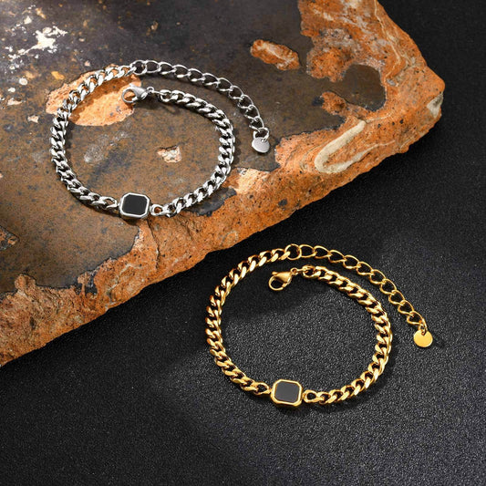 Kemstone Stainless Steel Acrylic Link Chain Bracelet for Men – Gold/Silver Finish BR-2662