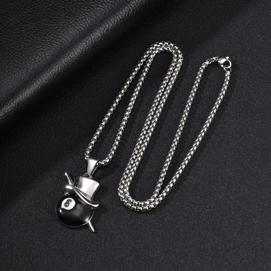 Kemstone 8 Ball Pool Pendant Necklace for Men Stainless Steel Billiard Cue Top Hat PN-2366
