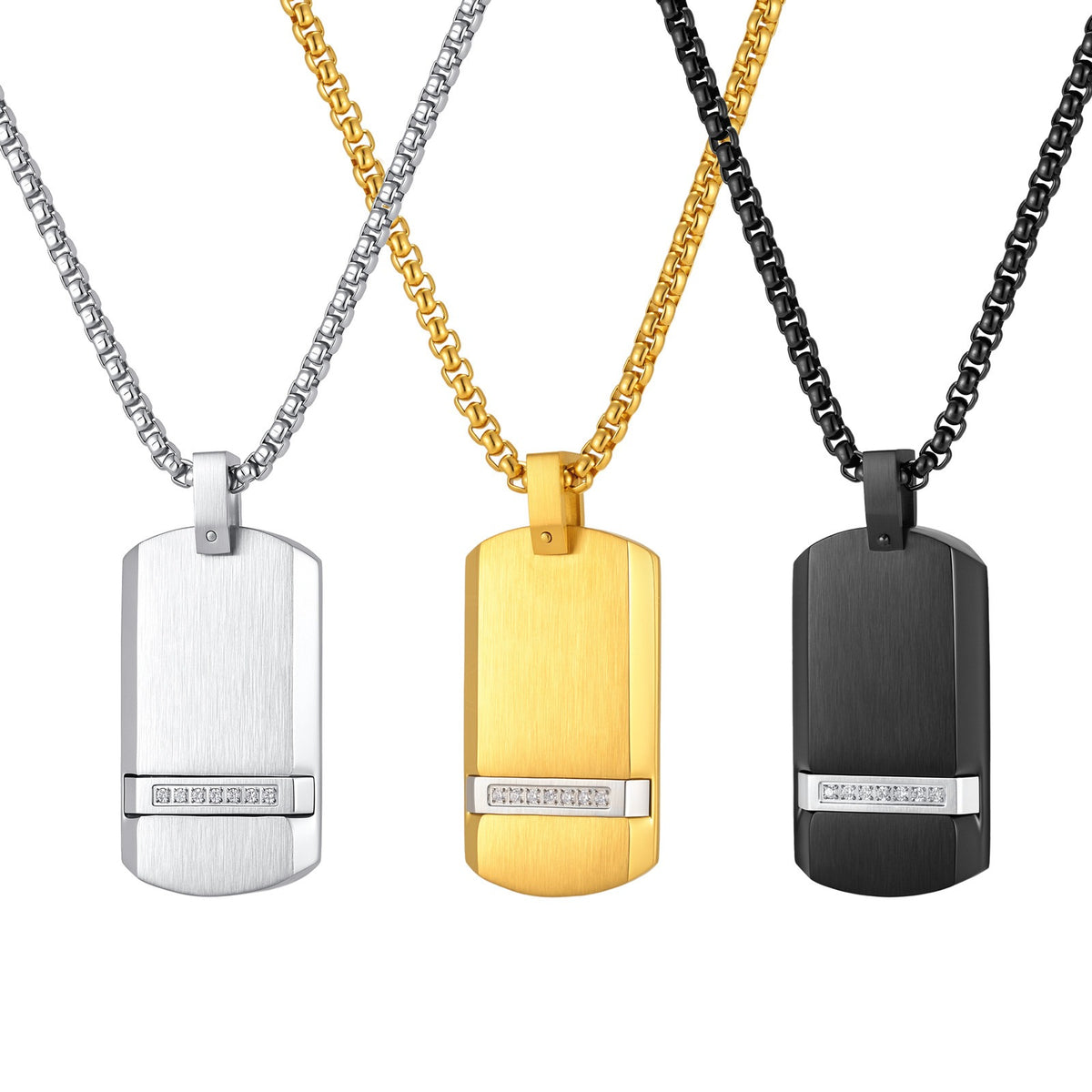 Kemstone Black Rectangular Pendant Necklace for Men Stainless Steel Cubic Zirconia Detail Punk Style PN-240