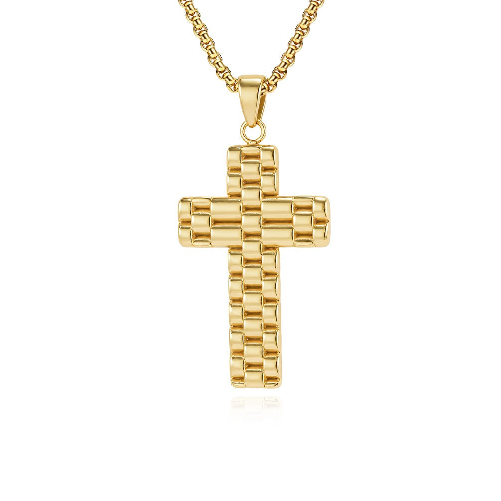 Kemstone Textured Cross Pendant Necklace for Men Stainless Steel Vintage K-PT653