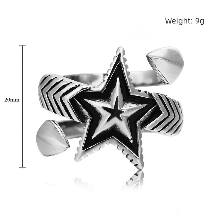 Kemstone Vintage Star Ring for Men Titanium Steel Black Detail R0050