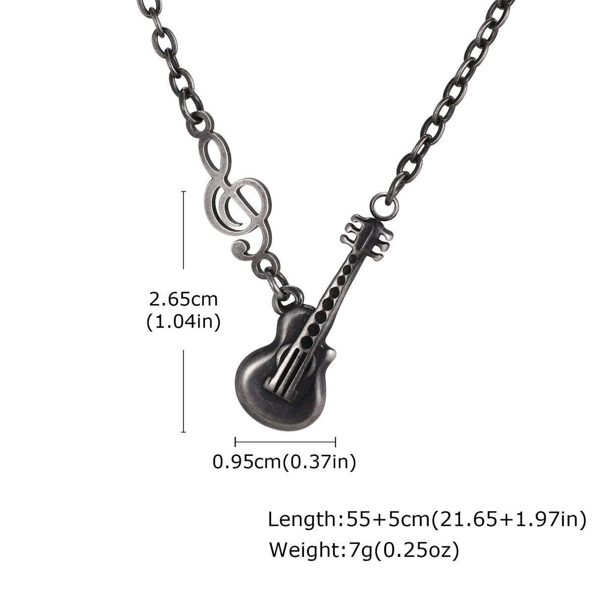 Kemston Guitar Necklace for Men Treble Clef Stainless Steel Vintage NC-3010