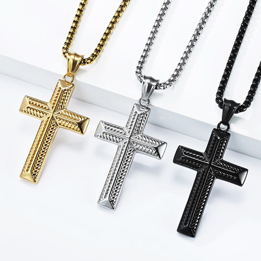 Kemstone Stainless Steel Twisted Chain Cross Pendant Necklace for Men K-PT701