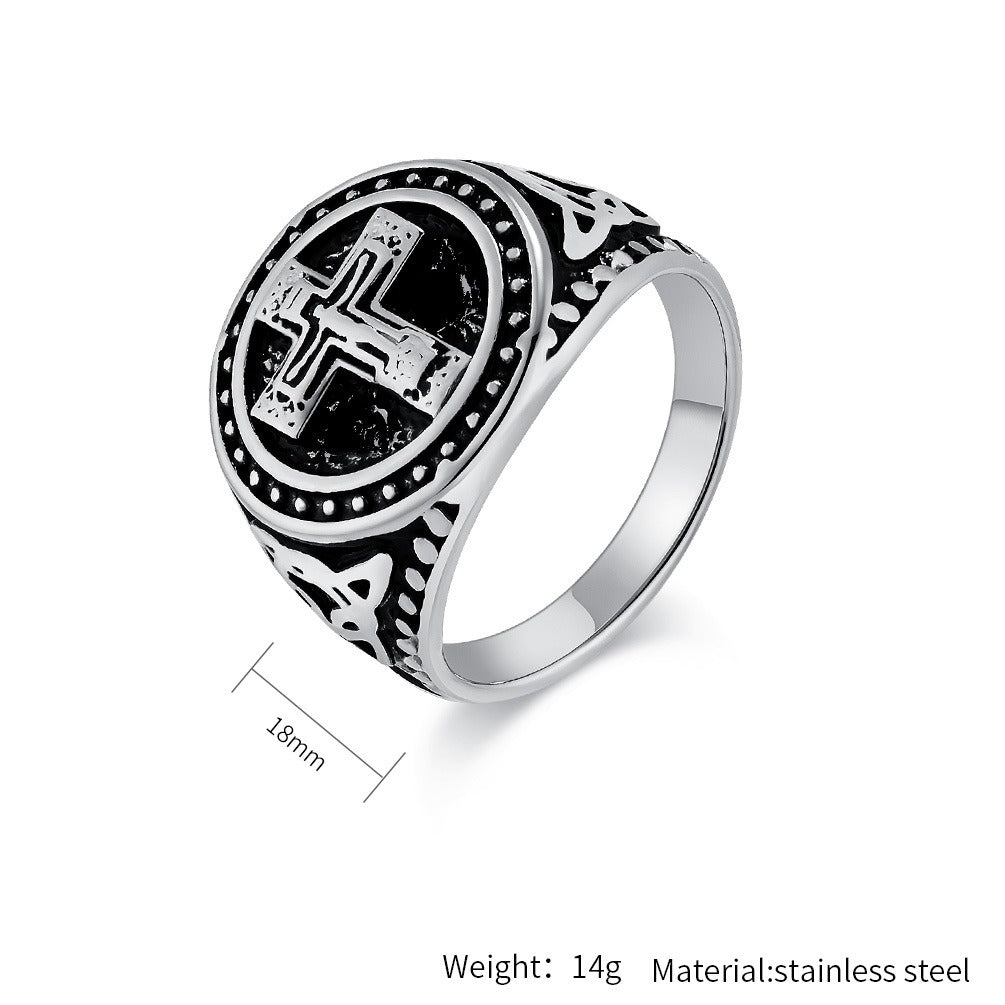 Kemstone Stainless Steel Round Cross Ring for Men K-R896