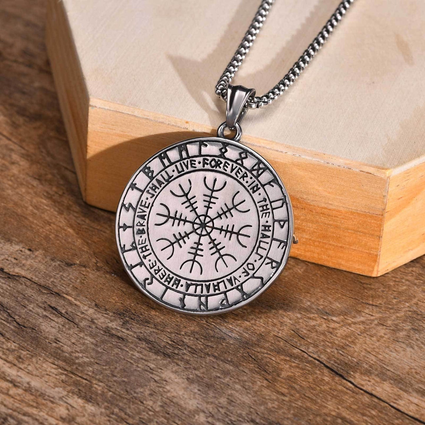 Kemston Raven Medallion Pendant Necklace for Men Stainless Steel Vintage Round PN-1642