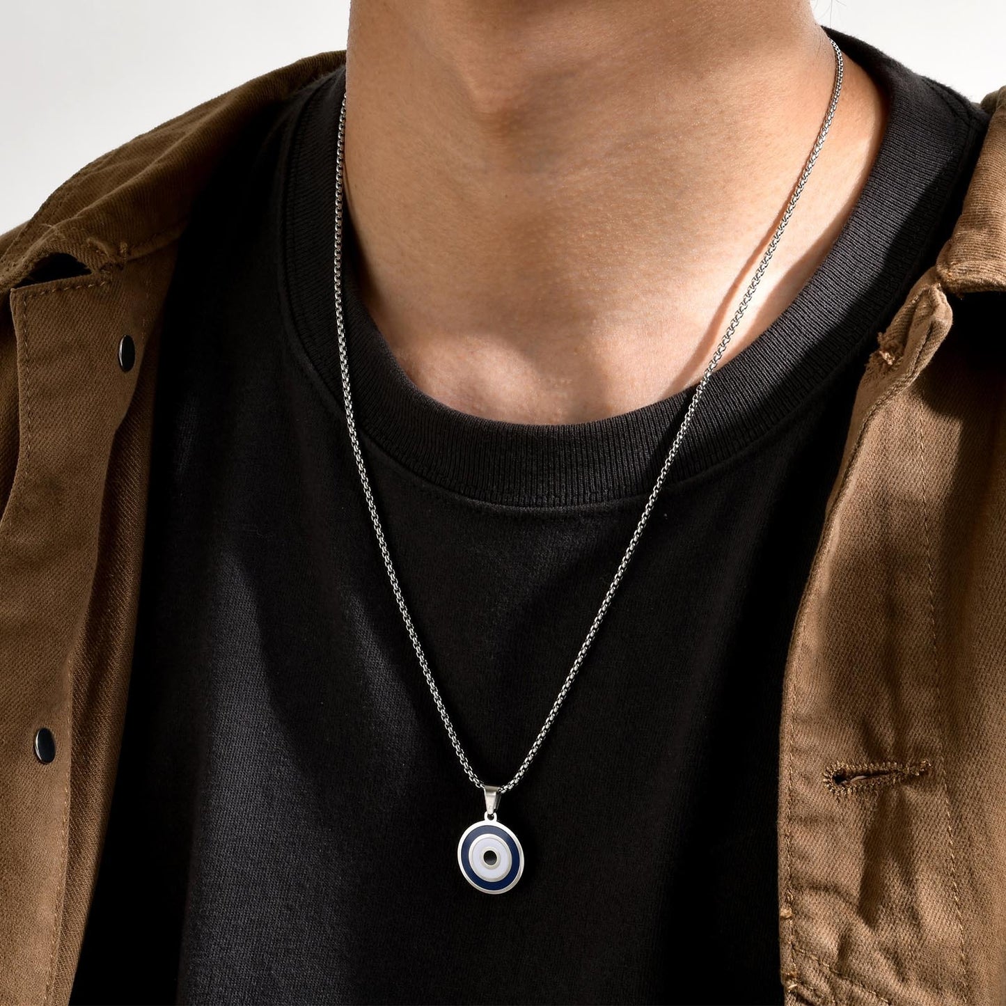 Kemstone Blue Eye Pendant Necklace for Men Stainless Steel Enamel Detail PN-1820