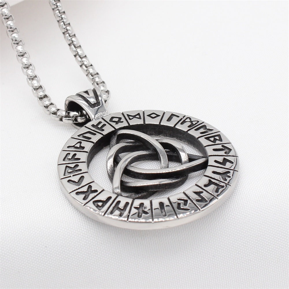 Kemstone Titanium Steel Viking Rune Pendant Necklace for Men Interwoven Knot Design P1321