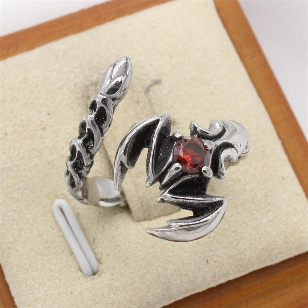 Kemstone Vintage Scorpion Titanium Steel Ring for Men – Red & Blue Cubic Zirconia Inlay R1738