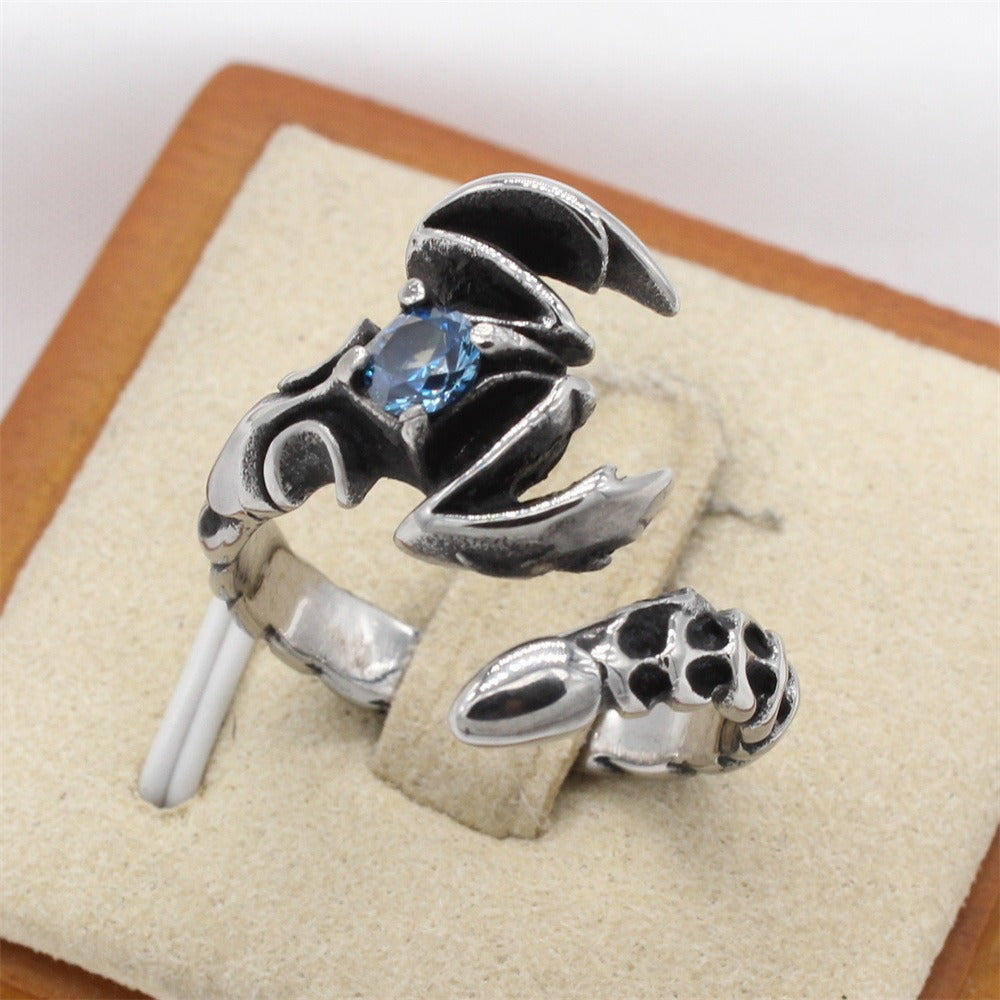 Kemstone Vintage Scorpion Titanium Steel Ring for Men – Red & Blue Cubic Zirconia Inlay R1738