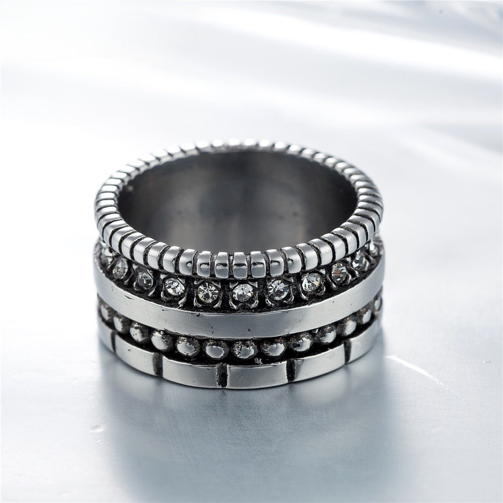 Kemstone Titanium Steel  Wide Vintage Ring for Men Vintage Stone Accent R0262-NK04