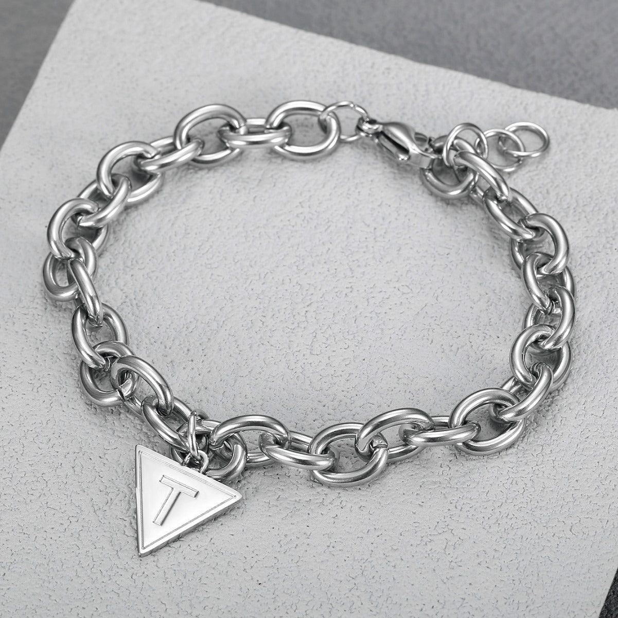 Kemstone Stainless Steel Triangle T Charm Chunky Chain Bracelet for Men TB0093