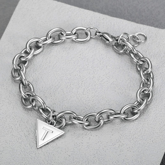 Kemstone Stainless Steel Triangle T Charm Chunky Chain Bracelet for Men TB0093
