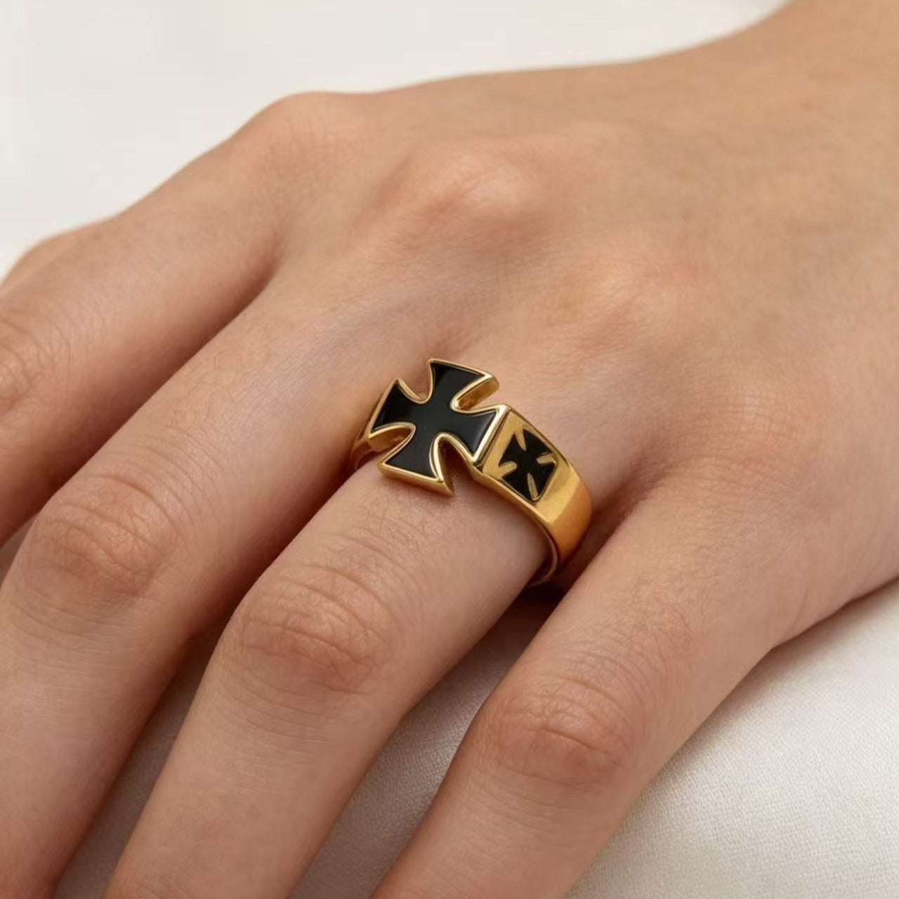 Kemstone Flared Cross Ring for Men Titanium Steel Vintage Contrast R7004