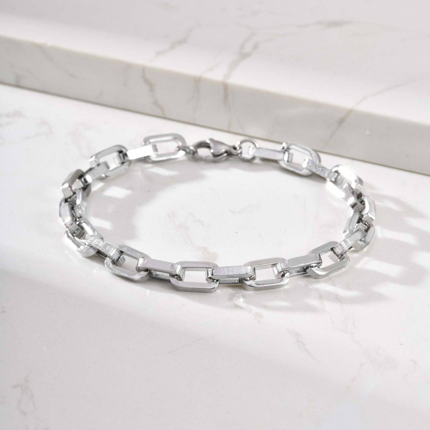 Kemstone Titanium Steel Square Link Chain Bracelet – Silver BR-2395