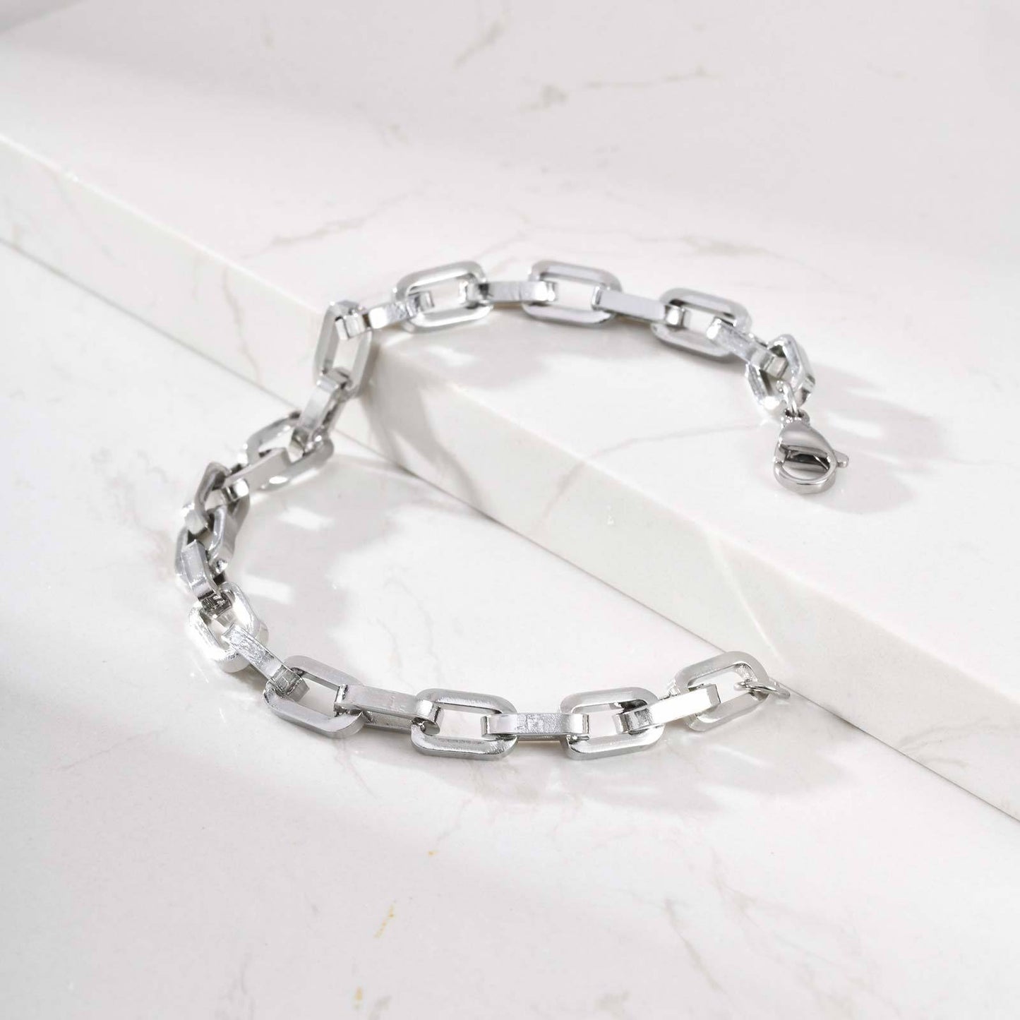 Kemstone Titanium Steel Square Link Chain Bracelet – Silver BR-2395