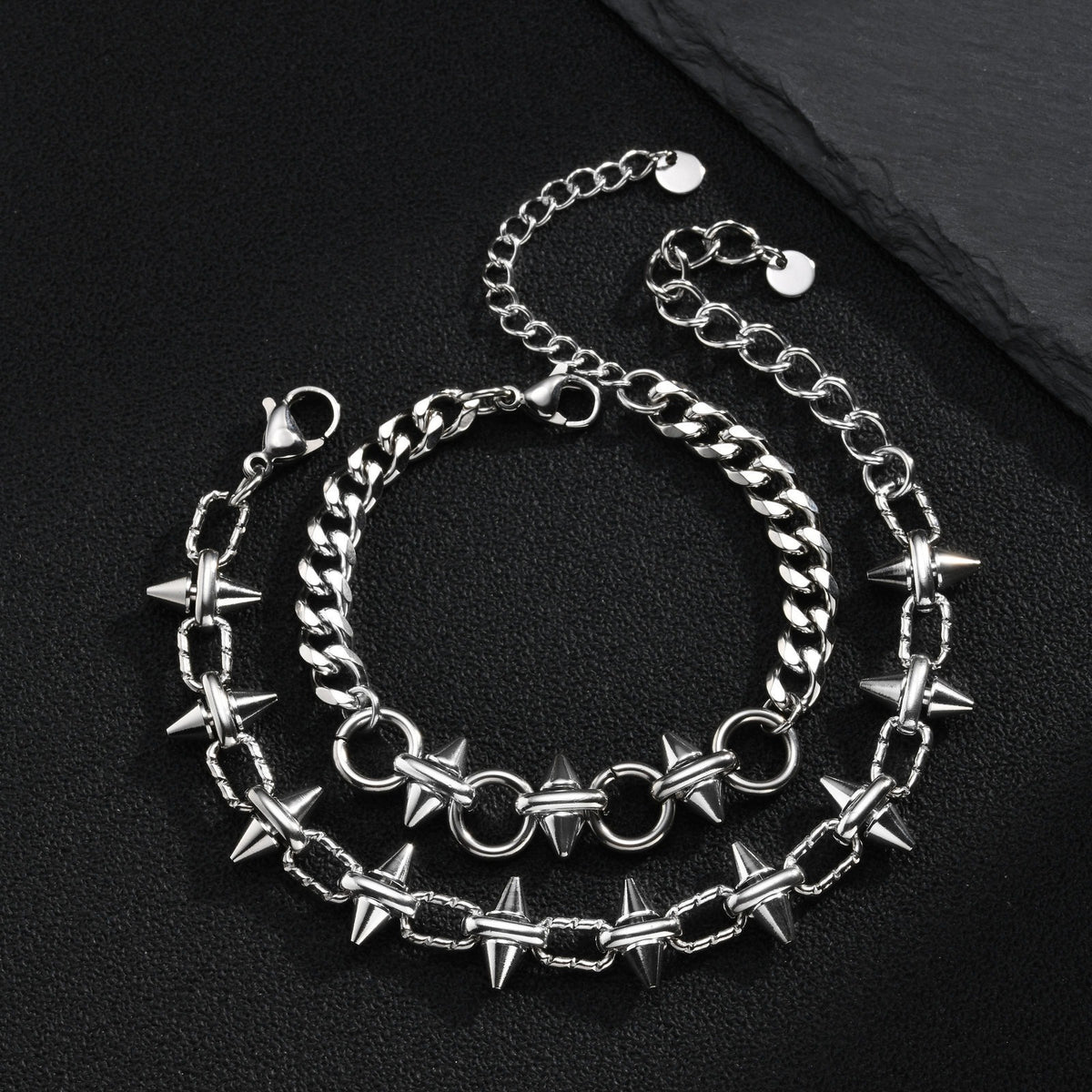 Kemstone Studded Link Bracelet for Men Stainless Steel Cone Stud BR-3298