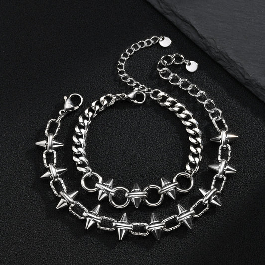 Kemstone Studded Link Bracelet for Men Stainless Steel Cone Stud BR-3298