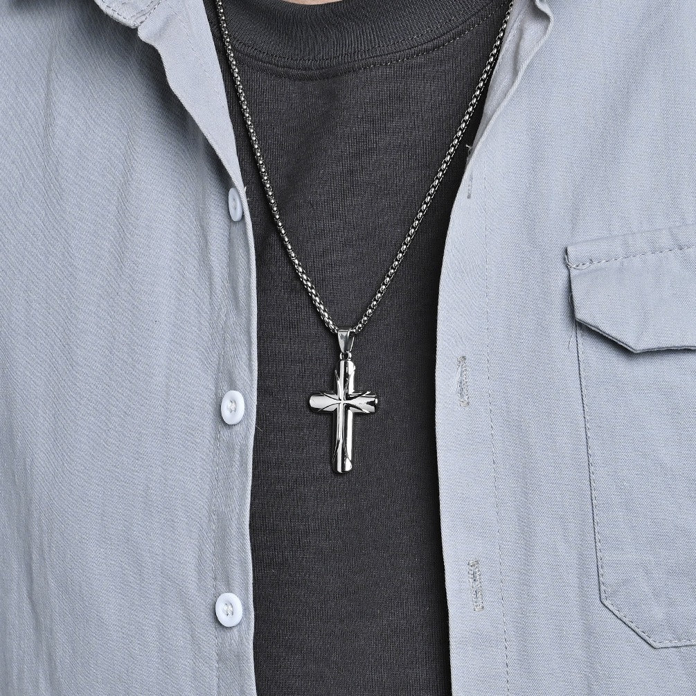 Kemstone Stainless Steel Minimal Cross Pendant Necklace for Men K-PT622