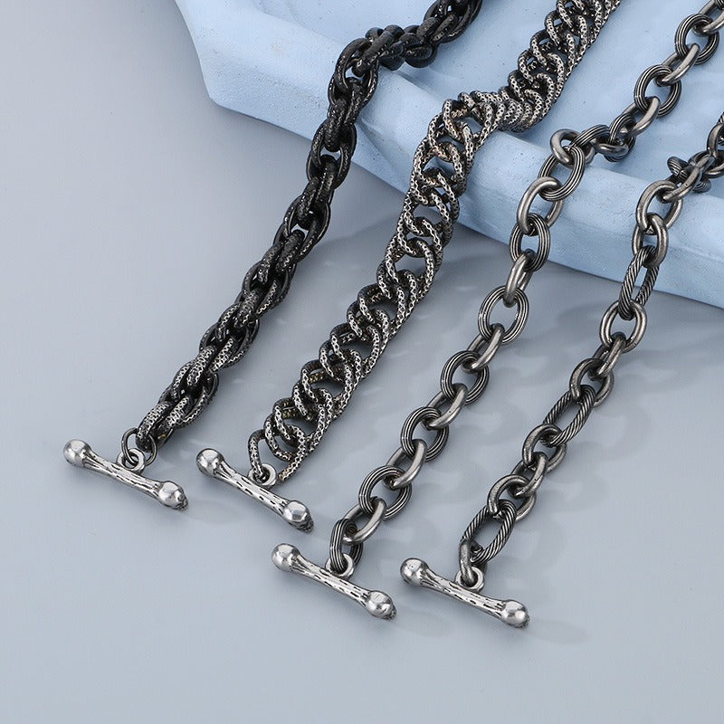 Kemstone Bone Clasp Skull Bracelet for Men Titanium Steel Vintage Chain Detail KB179416-Z