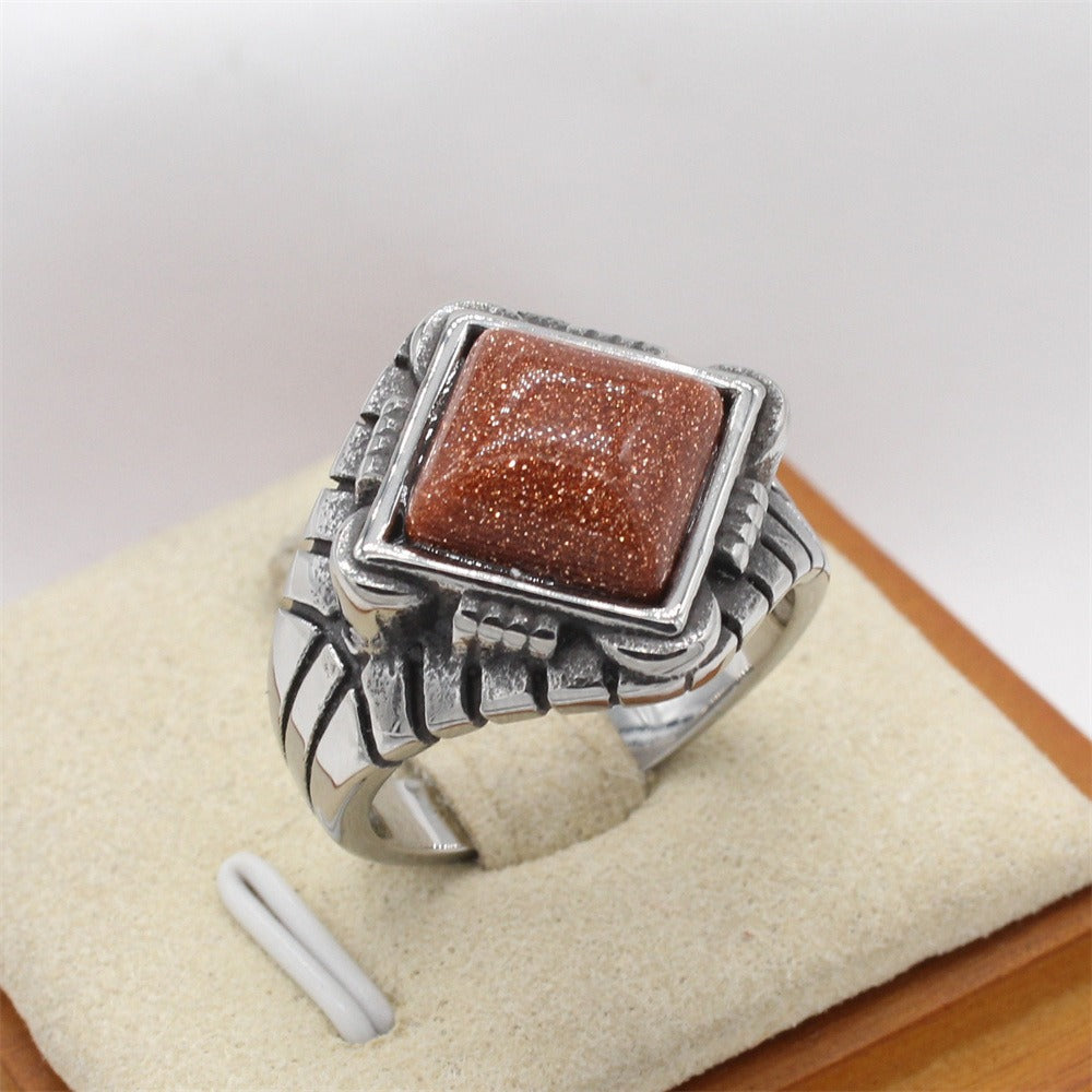 Kemstone Titanium Steel Square Stone Signet Ring for Men R1699