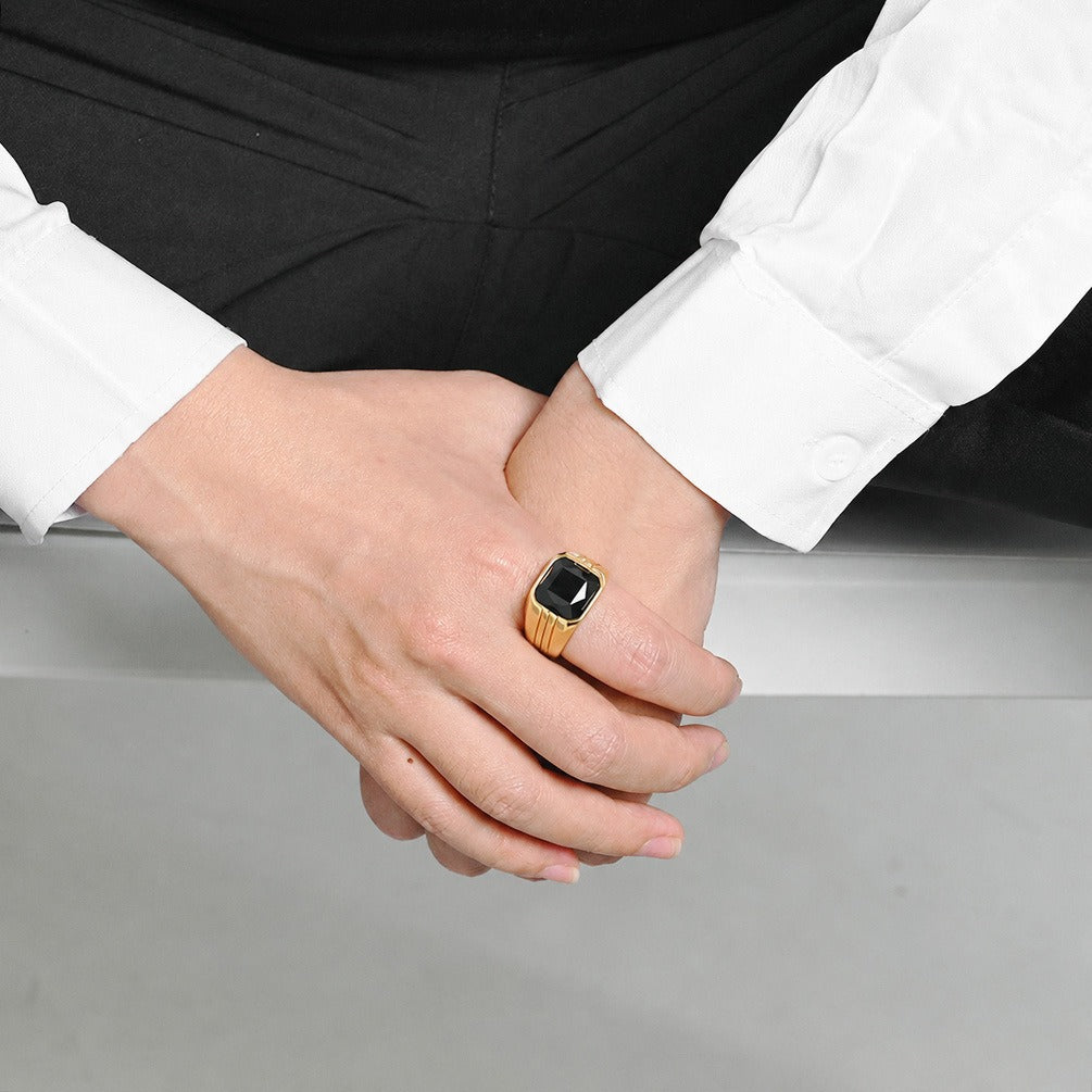 Kemstone Square Stone Signet Ring for Men Stainless Steel Wide Band Vintage K-R1203