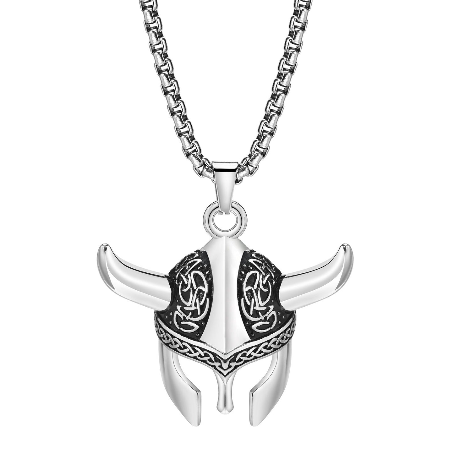 Kemstone Men’s Stainless Steel Celtic Knot Viking Mask Pendant Necklace – 60cm Chain PN-1856