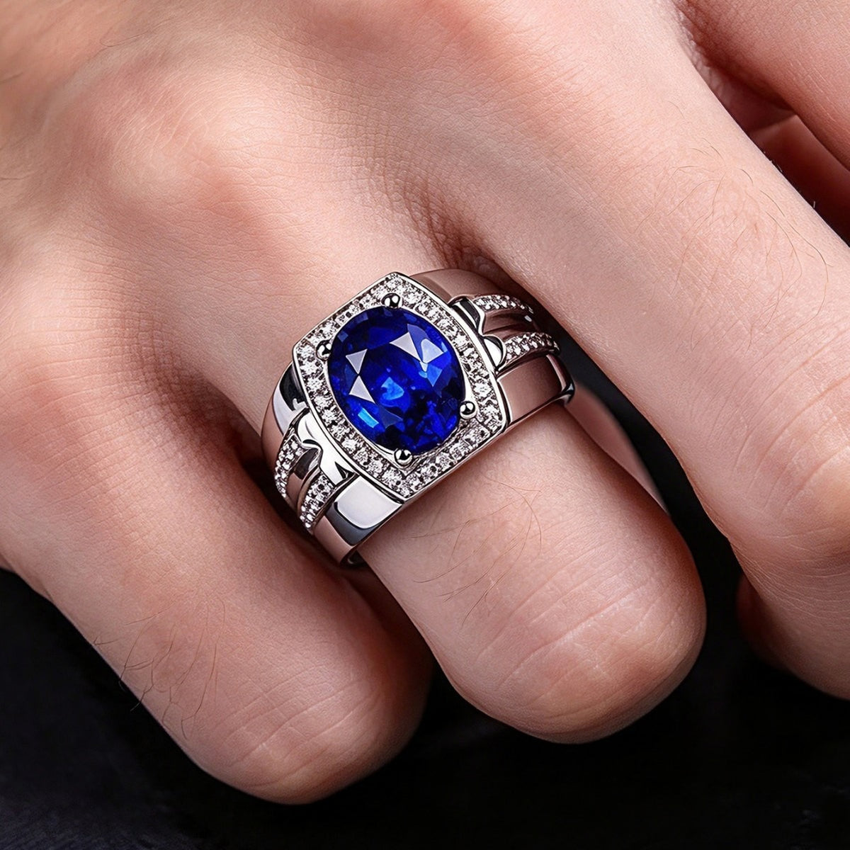 Kemstone Blue Cubic Zirconia Ring for Men Stainless Steel MJ0468