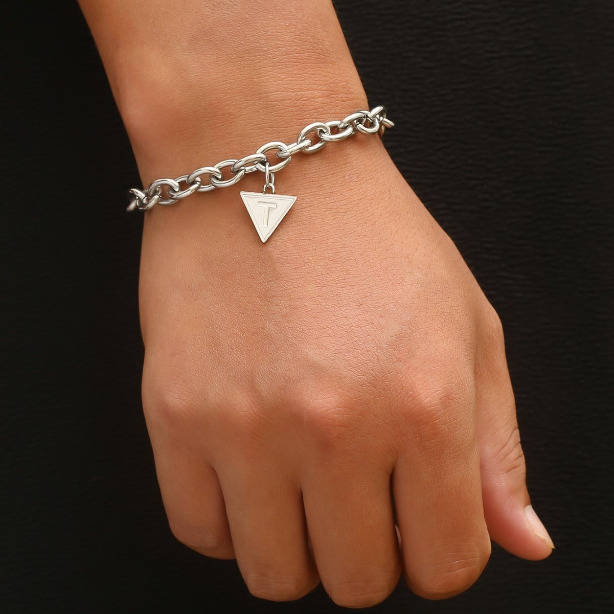 Kemstone Stainless Steel Triangle T Charm Chunky Chain Bracelet for Men TB0093