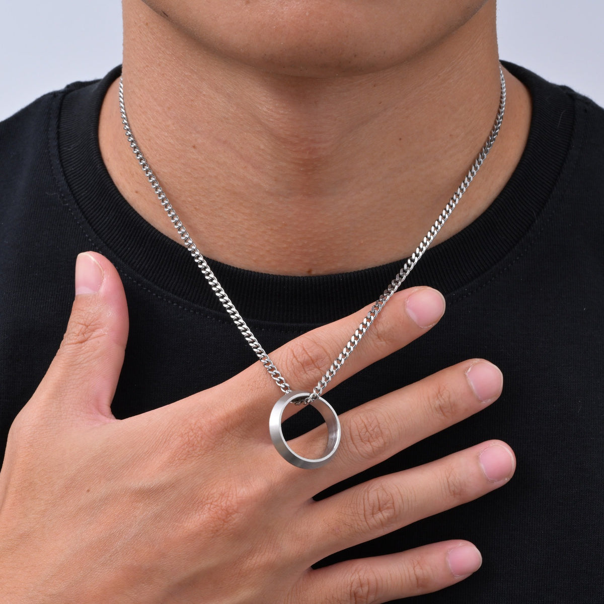 Kemstone Stainless Steel Brushed Ring Pendant Necklace for Men PN-1764