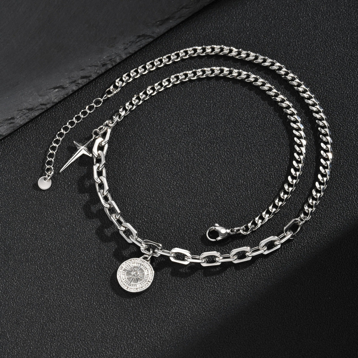 Kemstone Compass Necklace for Men Stainless Steel Mixed Link NC-3281