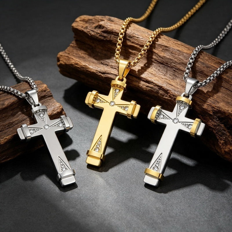 Kemston Stainless Steel Geometric Cross Pendant Necklace for Men KP119531-KFC