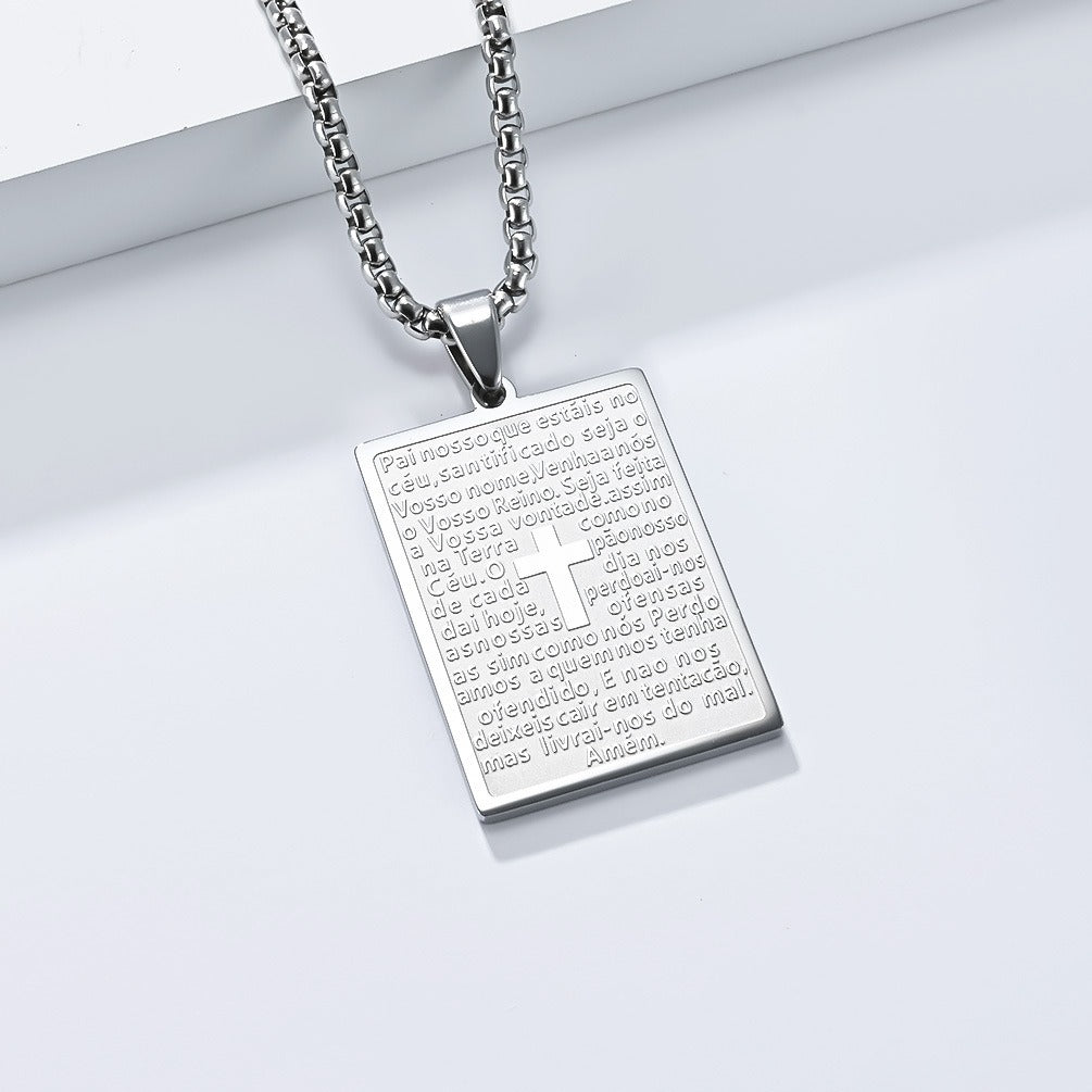 Kemstone Stainless Steel Engraved Cross Pendant Necklace for Men K-PT623