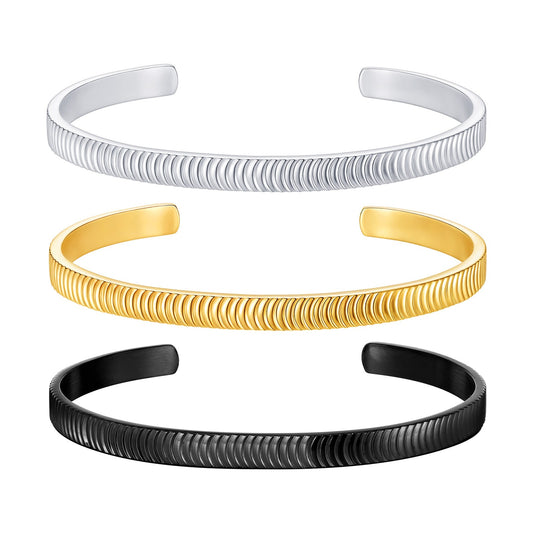 Kemstone Men’s Stainless Steel Cuff Bracelet – Minimalist Open Bangle B-565