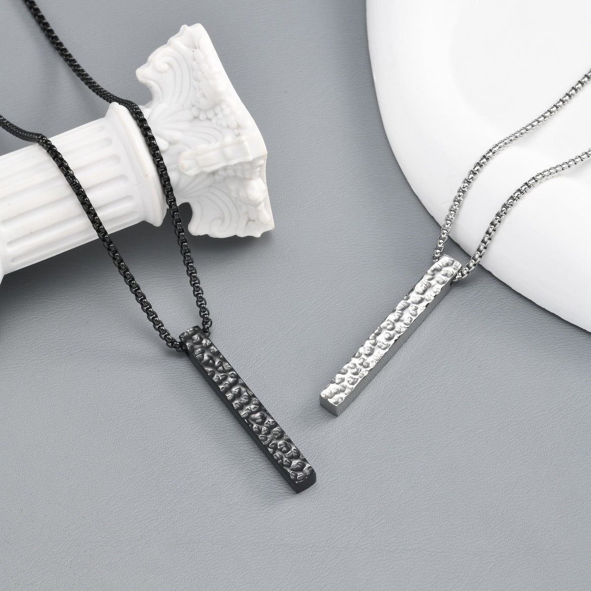 Kemstone Hammered Bar Pendant Necklace for Men Stainless Steel NC-3258