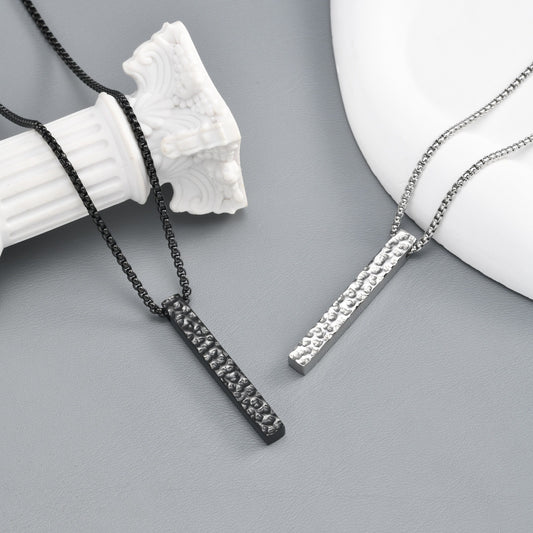 Kemstone Stainless Steel Hammered Bar Pendant Necklace for Men Silver Black NC-3258