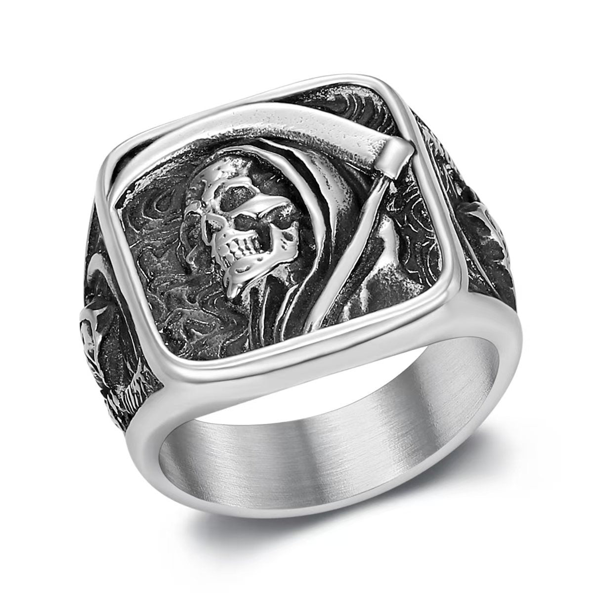 Kemstone Stainless Steel Hooded Skull Ring for Men TR0498
