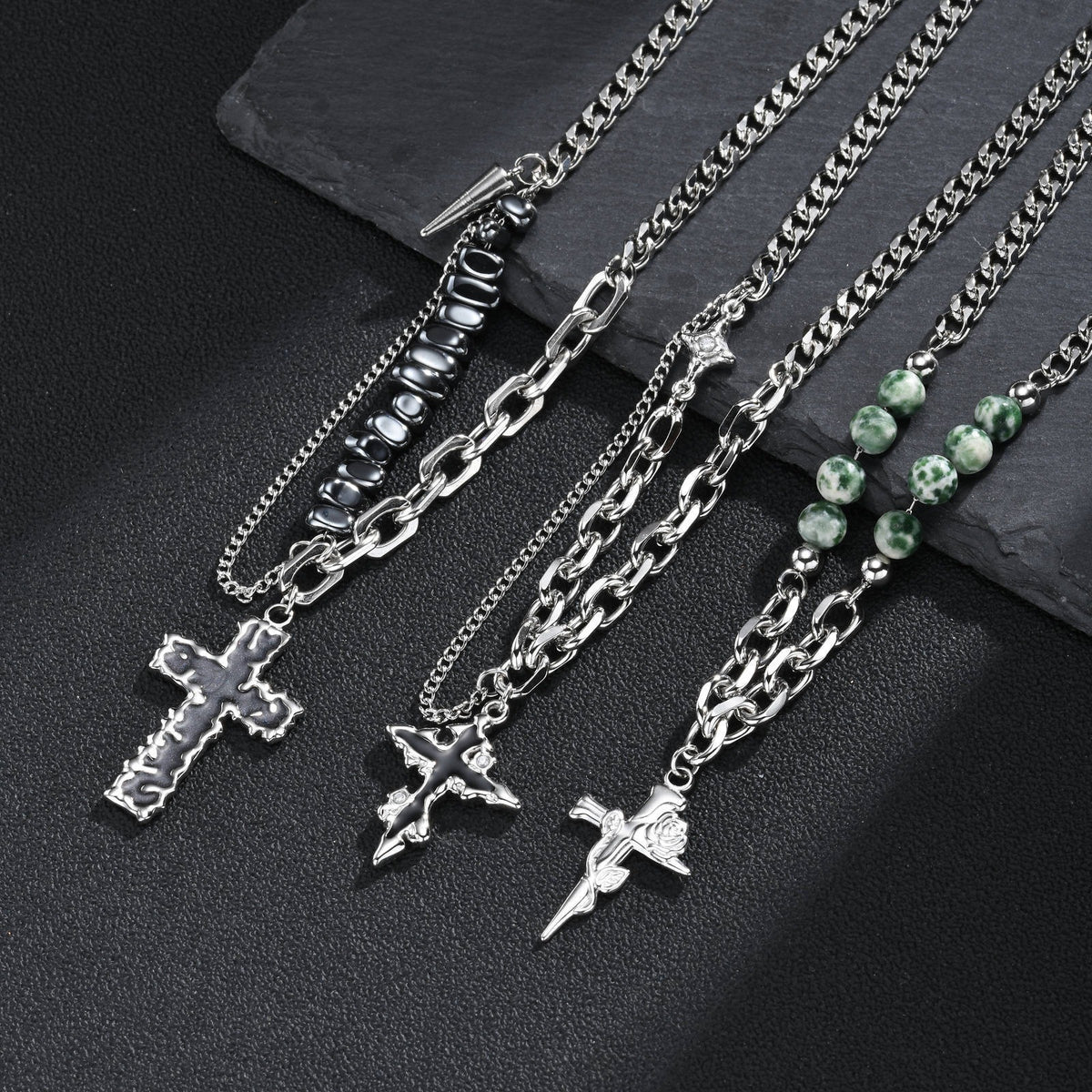 Kemstone Irregular Cross Necklace for Men Stainless Steel NC-3268