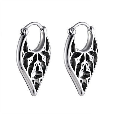 Kemstone Men’s Stainless Steel Leaf Hoop Earrings – Vintage Style EH-819