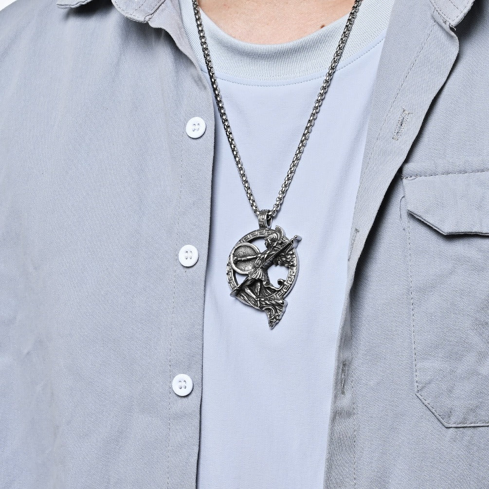 Kemstone Figure Relief Pendant Necklace for Men Stainless Steel Vintage Medallion K-PT585