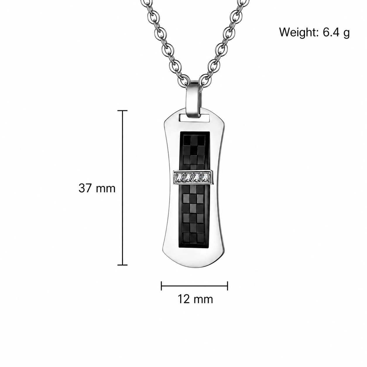 Kemstone Black Bar Pendant Necklace for Men Stainless Steel Geometric Cubic Zirconia Accent TN0373